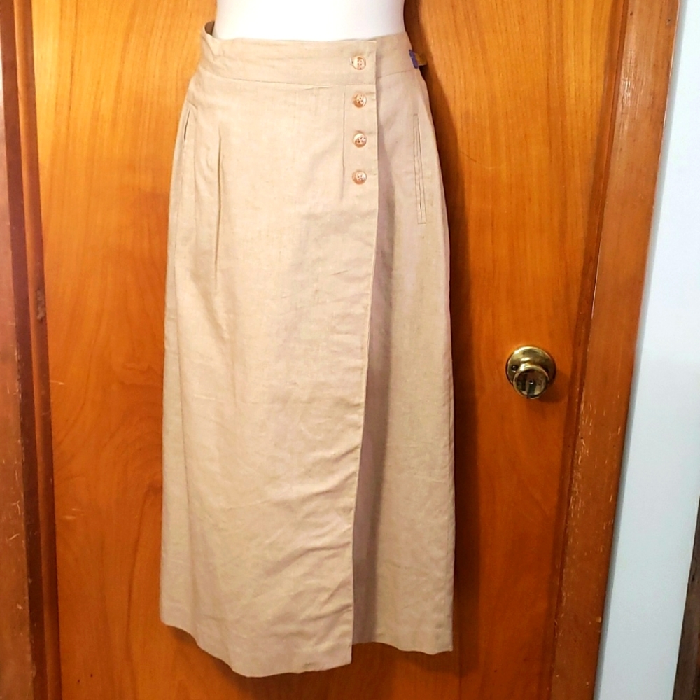 VINTAGE ADOLFO INTERNATIONAL Linenblend Sideways Structure Midi Skirt Size 8